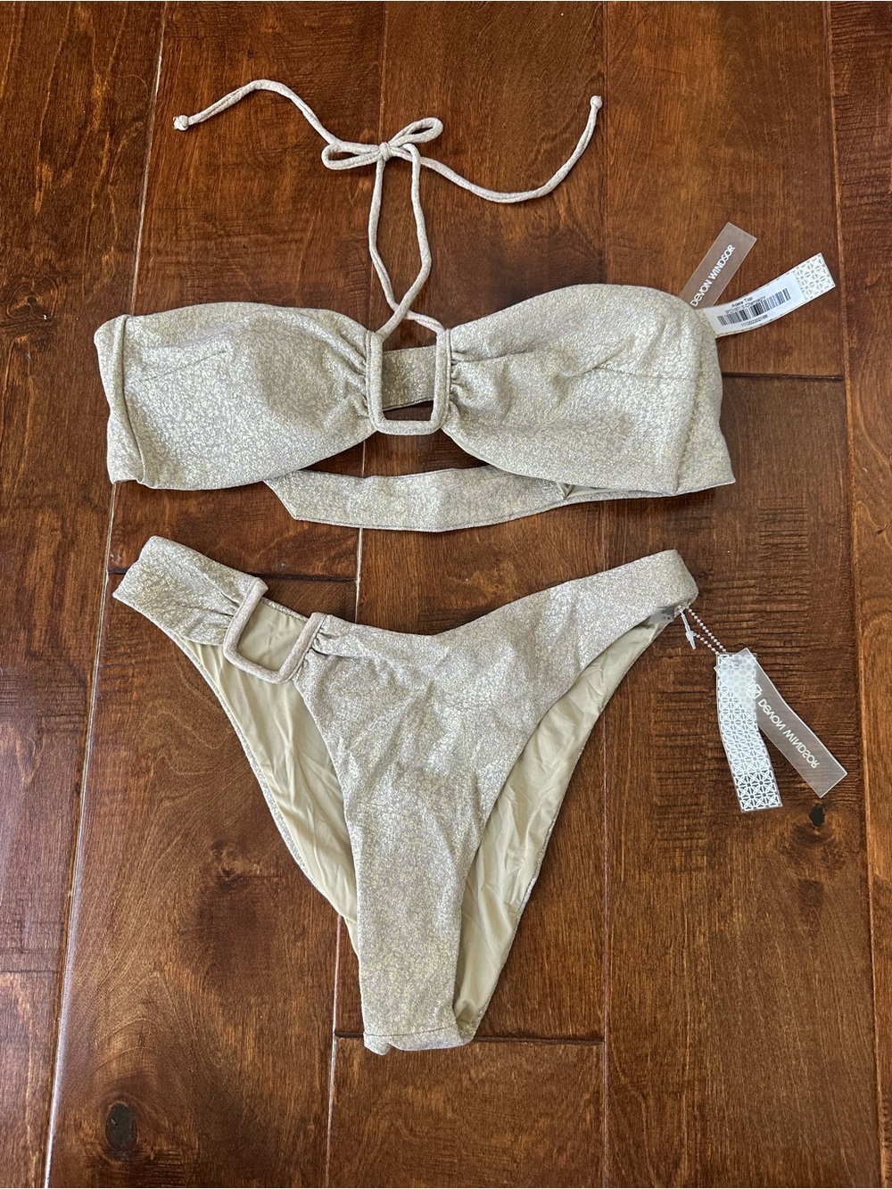 DEVON WINDSOR Gold Shimmer Bandeau Bikini Set